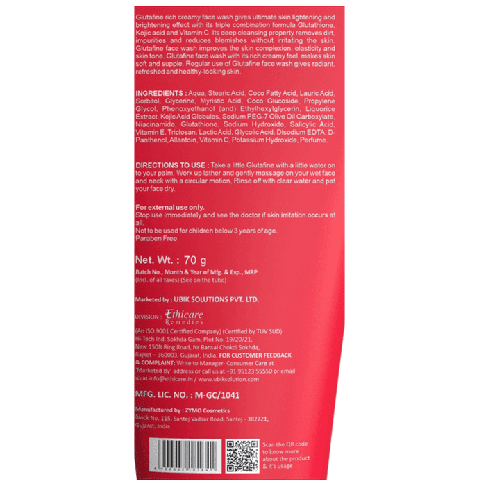 glutathione face wash ingredients Glutafine 70gm 1 Online كريم للبهتان